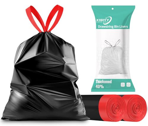 Lot de 40 petits sacs poubelle de 5 L avec cordon de serrage, épais, résistants aux déchirures, solides pour salle de bain, bureau, chambre à coucher