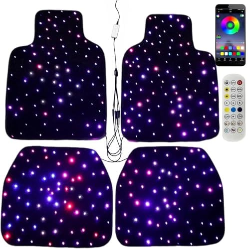 Auto Fußmatten Universal Set mit 4 Matten LED Automatten mit App Steuerung rutschfeste Auto Fussmatten wasserdichte Auto Matte Waschbare Starlight Autoteppich (DC Kabel)