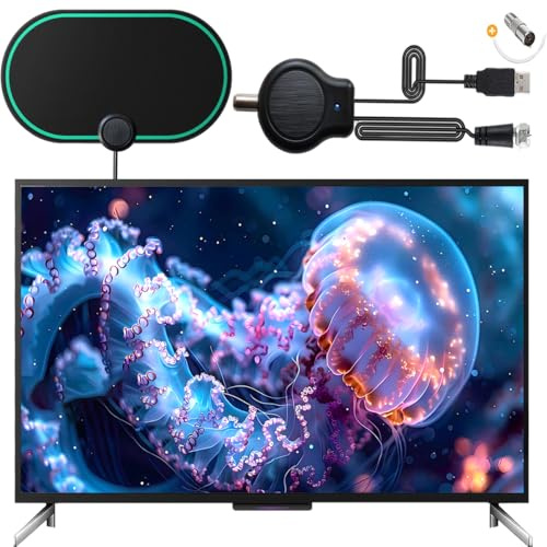 TV Aerial - Freeview Digital TV Antenna Indoor with Strong Signal UK 130+ Miles Range Smart Television Aerials Outdoor Support VHF/UHF/DAB Radio/4K/1080P
