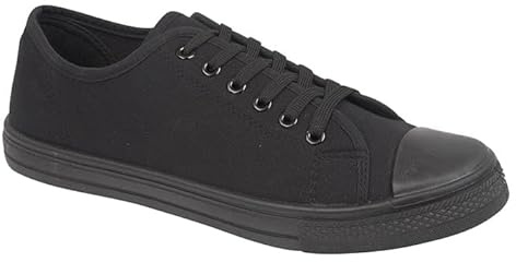 Women's Classic Lace Up Canvas High Top Low Top Trainers All Black Low 5