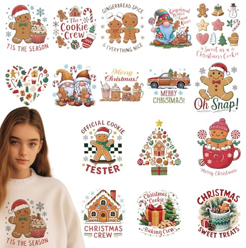 INCOK 16 Pcs Christmas DTF Transfers Ready to Press | Vinyl Decal Sticker, Holiday Festive Theme, DIY Craft for Shirts Hoodie Jacket Bag, Easy Peel and Stick, Giftable Present