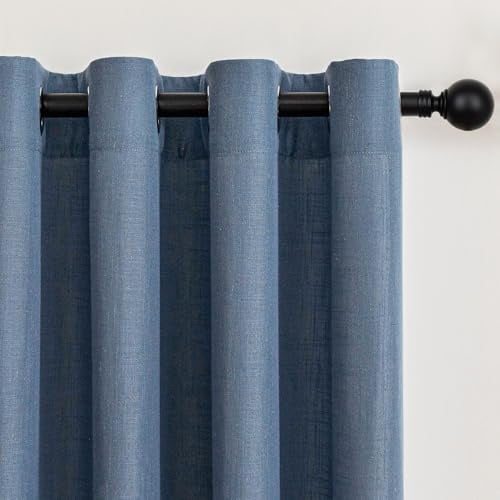 Vorhänge Gardinen GrauBlau mit Ösen 245 Lang-Vorhang Leinen für Kinderzimmer Mädchen Babyzimmer Wohnzimmer Modern Schlafzimmer Gardine Halbtransparent Boho Scheibengardinen Vorhangschals 2er set