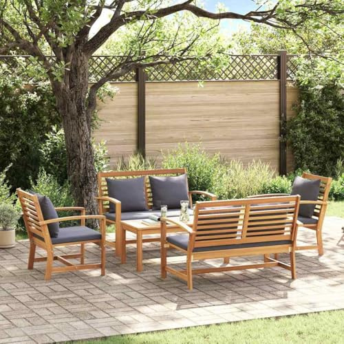 Qnhdfrt Gartenmöbel Set 5-TLG. aus massivem Teakholz | Natur Balkonmöbel mit Bank & Esstisch | Langlebige Sitzgruppe Outdoor für kleine Balkone Terrassen Garten Lounge