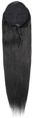 Natural Human Hair Ponytail Drawstring 100% Remy Ponytails Extension Brazilian Long Straight Hair #1B Stunning Look(24inches)