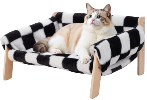 The Fellie Grand canapé-lit pour chat, en bois robuste pour chat d'intérieur et chat, 56 x 45 x 27 cm, hamac en bois avec housse amovible lavable, convient pour chaton, chiot pesant jusqu'à 10 kg