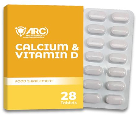 ARC Health Nutrition Calcium Carbonate Tablets with Vitamin D3 | Daily Bone & Teeth Support Supplement | 28 Tablets for Men & Women | Convenient Blister Pack