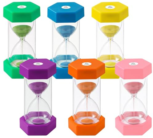 6 Stück Bunter Sanduhren für Kinder, Buntes Sanduhren Set 5/10/20/30/45/60 Minuten, Farbtimer, Geeignet für Küche, Familie, Kinderleben, Lernen, Spielzeit, Areative Geschenke