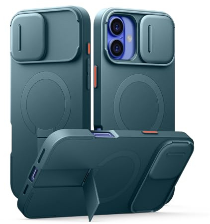 SURITCH Magnetisch hülle Kompatibel mit iPhone 16 Plus, Stoßfest Handyhülle Kratzfest Schutzhülle mit Kameraabdeckung schieben und verstellbarem Kickstand(See grün)