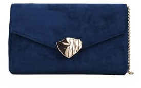 BOSANOVA Bolso de Fiesta Estilo sobre para Mujer en Ante con Detalle de Aplique metálico en la Solapa y asa de Cruzar de Cadena extraíble. Azul U