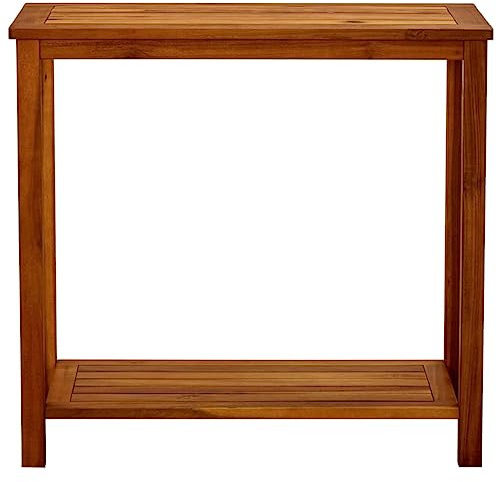 pokgdf Table console de jardin en bois massif d'acacia 80 x 35 x 75 cm avec étagère inférieure, table d'extérieur stable pour terrasse et balcon, meuble en bois dur durable