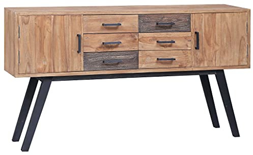 LKJephalotrop Beistellschrank 110x30x75 cm, Sideboard aus Massivholz Teak, rustikale Kommode im Kolonialstil, Anrichte mit 6 Schubladen und 2 Türen für Wohnzimmer, Flur und Lounge