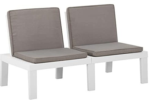 Tonture Garten-Lounge-Bank Kunststoff Weiß mit Polstern, 130x65x70 cm, 5 cm Dicke Auflagen, wetterfest und robust, ideal für Terrasse, Balkon, Vorgarten, Bequeme Sitzgelegenheit mit Rückenlehne