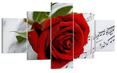 Moderne Impression sur Toile Musique rose décoration romantique Image Tableau Decoration Murale 125x70cm Décoration Salon Chambre Triptyque 5 parties Tableaux Decoratifs Muraux Art Wall EA125x70-1312