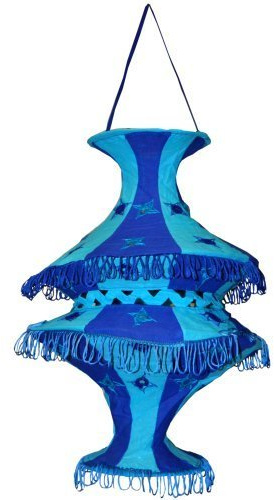 Lampenschirm Akkordeon mit Gitter 50cm Hängeleuchte Baumwoll-Patchwork Innenbeleuchtung (blau-türkis)