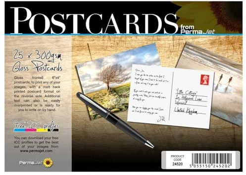 Permajet PostCards, 6x4, Gloss, 300gsm, Pack of 25