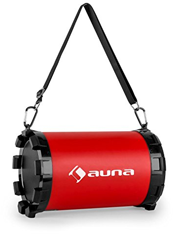 auna Dr. Black Boom Enceinte Ghettoblaster Portable 2.1 (Bluetooth, Ports USB SD, Tuner FM, entrée AUX, bassreflex, poignée et Sangle avec Mousqueton) - Rouge