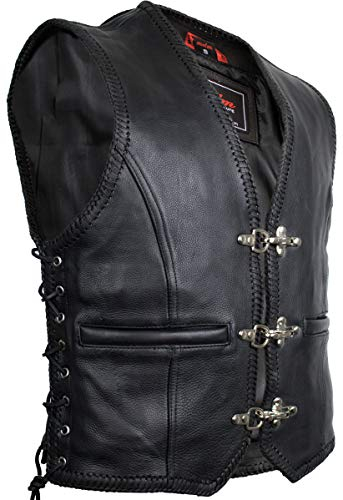 MDM Gilet Giacca Uomo in Pelle Biker Nero Chopper Patch (XXL)