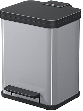 Hailo Öko uno Plus M Tret-Mülleimer - freistehender 17 Liter Abfallsammler aus Stahlblech für die Küche - Küchenabfalleimer mit soft close Deckel - Müllbehälter mit Fußpedal - Silber