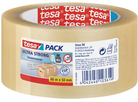 tesaPack Ultra Strong 51124 Transparentes Packband zum Abdichten schwerer Pakete, 6 Rollen, 66 m x 50 mm