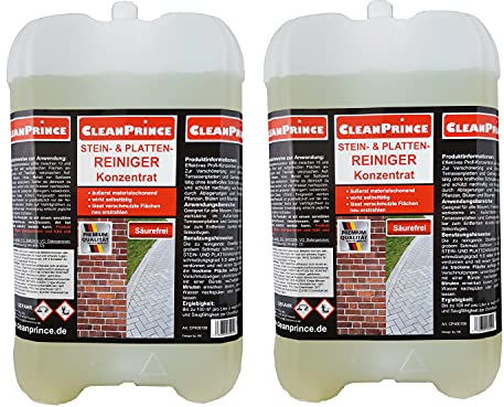 CleanPrince Steinplattenreiniger 2 x 5 Liter | mit einem gratis Ausgießer pro Bestellung | Stein- und Platten-Reiniger Terrassenplatten