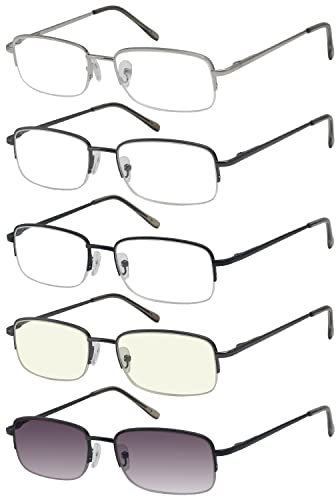 Eyekepper 5-Pack Metal Half-Rim Spring Hinges Reading Glasses Include Computer Readers +1.0