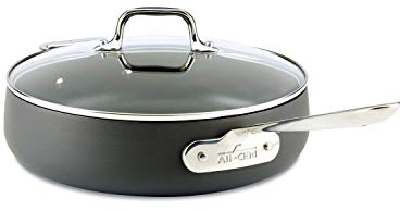 All-Clad HA1 harteloxierte Antihaft-Schmorpfanne, 4 Quart Induktion, ofenfest, 500 F, Töpfe und Pfannen, Kochgeschirr, schwarz