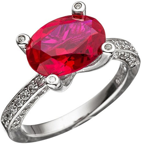 Schmuck Krone Ring Damenring Zirkonia rot oval geschliffen 925 Silber Fingerring Silberring, Ringgröße:Innenumfang 62mm ~ Ø19.7mm