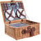 eGenuss Panier Pique-Nique en Osier pour 4 Personnes - Couverts en Acier Inoxydable, Glacière, Verres à Vin et Assiettes en Céramique Inclus - Motif Vichy Bleu