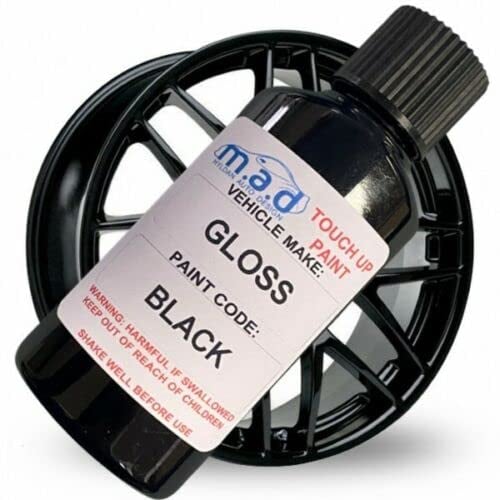 M.A.D MYLDAN AUTO DESIGN M.A.D Gloss Black Alloy Wheel Touch-Up Repair Kit - 30ml Gloss Finish Paint with Brush for Curbing Scratches & Scuffs - Chip-Resistant, Helios Formula