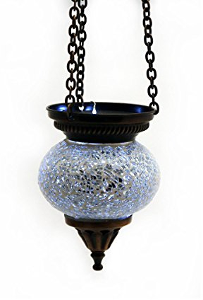 Mosaik Lampe Hängelampe Windlicht Pendelleuchte Aussenleuchte Deckenleuchte aus Glas Teelichthalter Orientalisch Handarbeit Dekoration - Gall&Zick (Weiß S)