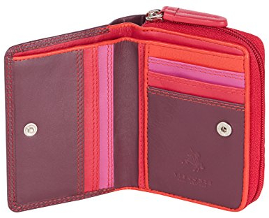 VISCONTI ® Leder Geldbeutel Damen RFID Schutz Geldbörse Damen Portemonnaie Bifold Mehrfarbig Portmonee in Geschenk-Box - ''Rainbow'' RB53 (Plum Multi)