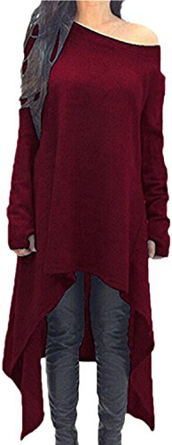 ZANZEA Damen Unregelmäßige Strick Oversize Langarm Pullikleid Longshirt Top Minikleid
