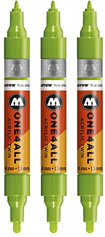 Molotow One4All Acrylic Twin Marker (Strichstärke 1,5 mm und 4 mm, hochdeckend und permanent) 3 Stück Farbe 221 grashüpfer