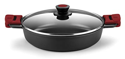 BRA Premiere Cacerola Baja 36 cm, Aluminio Fundido, Tricapa, Revestimiento Antiadherente reforzado, 2 asas de Silicona Desmontables, Apta para todo tipo de Cocinas incluida Inducción, color Rojo