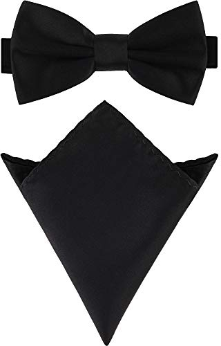 Ladeheid Herren Schmale Fliege & Einstecktuch Set M/P (12cm x 6cm, 22cm x 22cm, Schwarz)