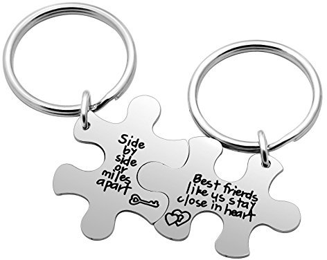 2pcs Best Friends Key Chain Set Friendship Gifts Side by side or miles apart best friends close in heart (2PCS Key Chain Set)