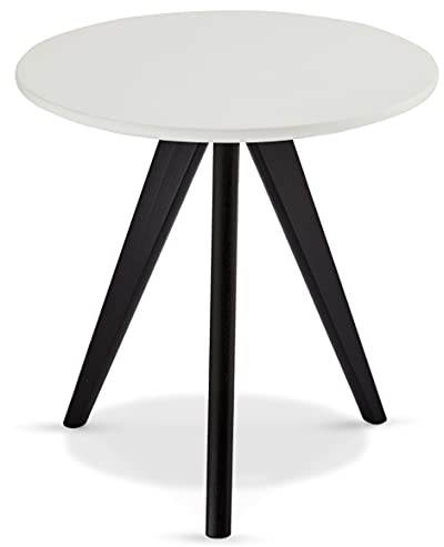 Ibbe Design Rund ø40 Schwarz Weiss Couchtisch Klein Modern Skandinavisch Retro Kaffeetisch Beistelltisch MDF Life, Schwarz Massiv Eiche Holz Beine, ø40x45 cm