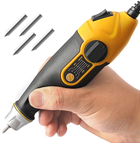 Utool 24W Power Engraving Tool Kit for Wood Metal Glass Engraving with 4 Interchangeable Tungsten Carbide Steel Bits & Letters/Numbers Template Perfect for DIY Yellow