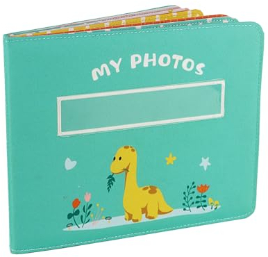 Baby's My First Fotoalbum mit Dinosaurier-Motiv, weiches Stoff, Fotoalbum mit farbigen Seiten für 10 Bilder, 10,2 x 15,2 cm