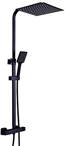 30CM Duschamatur Modern Duschsystem Thermostat Dusch Set Regendusche Duschkopf Duschset Mit Handbrause 30x 30cm Duschkop+Kopfbrause Schwarz