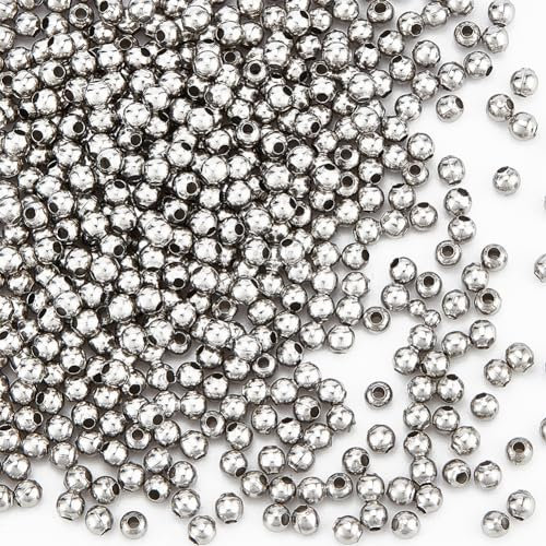 UNICRAFTALE Ca. 500 Stück Kleine Runde Metallperlen 1 mm Kleine Loch kugel Distanzperlen Edelstahl Perlen 3mm Durchmesser Perlen Metall Abstandperlen Für Schmuckherstellung