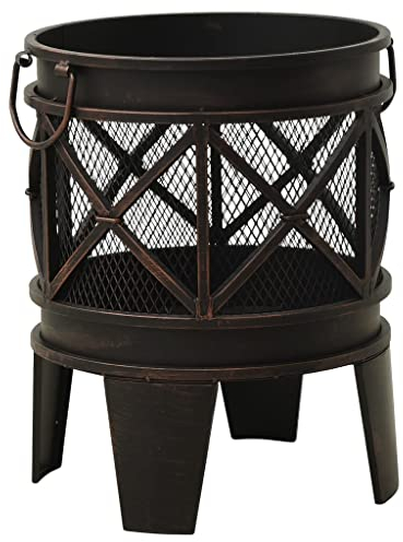 vidaXL Rustikale Feuerstelle mit Schürhaken Feuerkorb Terrassenofen Feuerschale Garten Grill Gartenfeuer Terrasse Garten Φ42x54cm Stahl