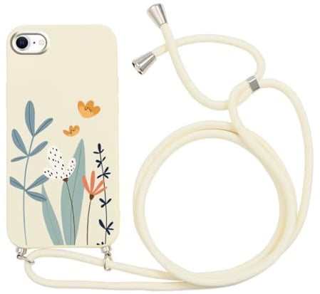 Yoedge Handykette Handyhülle für iPhone 8/7 /SE 2020 /SE 2022 Hülle mit Band Kette 4,7,Smartphone Necklace Schutzhülle mit Kordel zum Umhängen TPU Stoßfest Silikon Case mit Aesthetic Muster,Floret