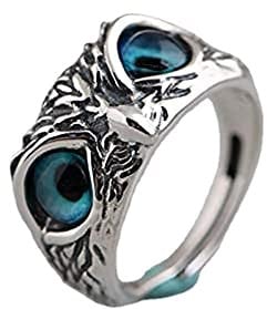 Wedity Devil Eyes Eule Ring Retro Silber Offen Verstellbarer Tier Vogel Band Schmuck für Damen und Herren