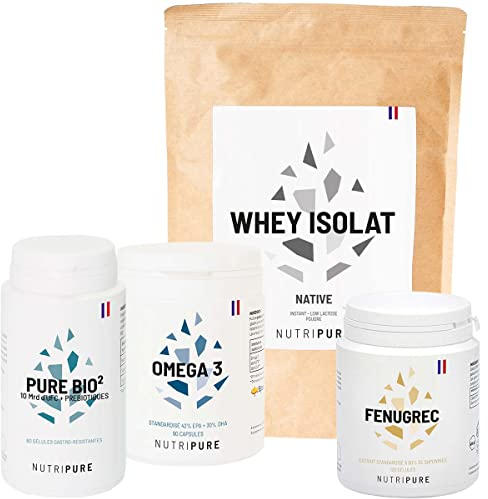Nutripure | Pack Perte de graisse | Whey Isolate Native, Oméga 3 1000mg, Pure Bio², Fenugrec | Compléments Alimentaires Perte de Poids | Optimisez la Pertre de Graisse ou votre Sèche | Made in France
