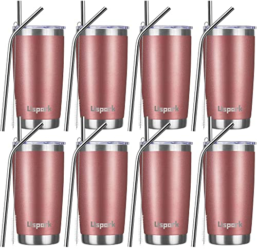 UsparkMC 20oz 550ml Tumbler Bulk Stainless Steel with Lid and Straw,Double Wall Vacuum Insulated Coffee Travel Mug for Hot & Cold,Reusable Cup,BPA Free,8pack