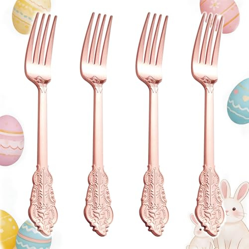 Ciaell 200 Piece Rose Gold Plastic Forks for Weddings Dinners
