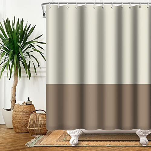 SDOTPMT 180x243cm Rideau de Douche Pâle Jaune Brun - Thème Simple, Classique et Traditionnel - Tissu Polyester Étanche pour Salle de Bain avec Crochets