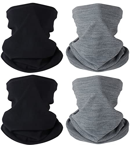 HEGCOIIE 4 Stück Kinder Schlauchschal Fleece Loop Schal Halswärmer Halstuch Winddicht Ski Maske Warmer für Outdoor Sports (2Schwarz+2Grau)