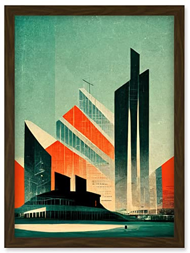 Doppelganger33 LTD Futuristic Abstract Architecture Cityscape Teal And Orange Artwork Framed Wall Art Print A4